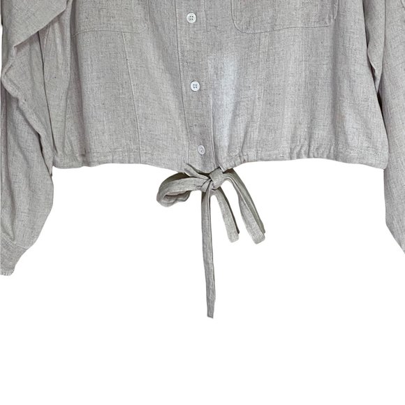 Umgee Textured Linen/Cotton Oversized Frayed Collar Draw String Waist Oatmeal Si - Picture 6 of 11